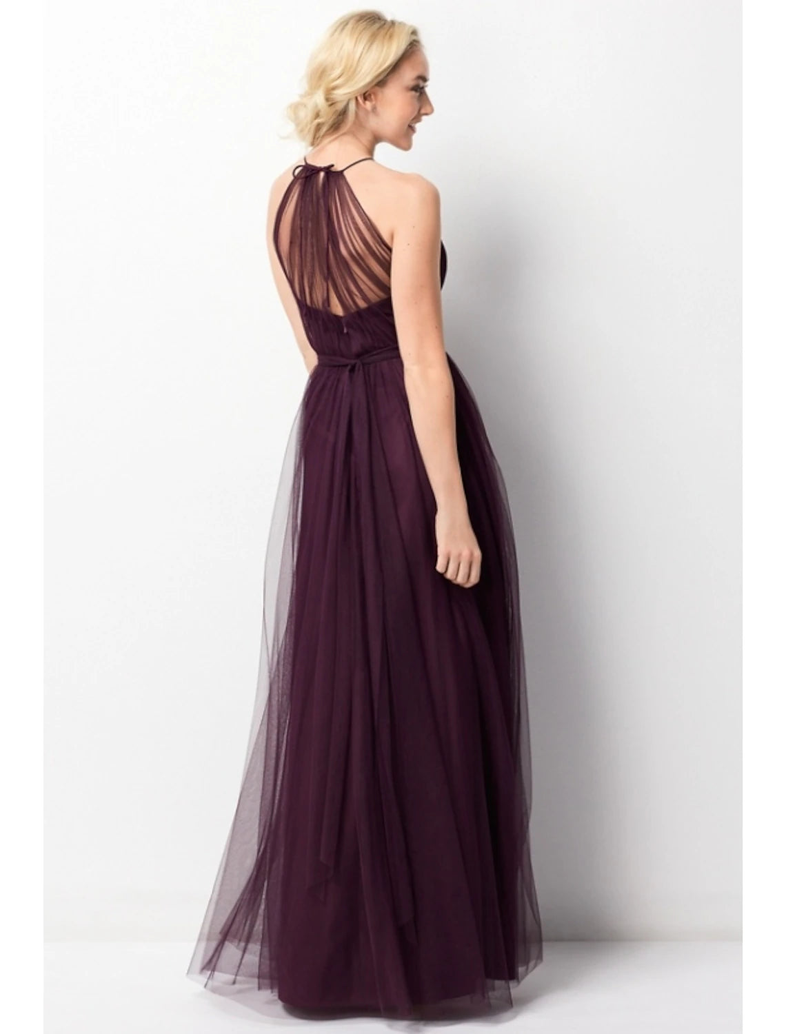 Wholesale A-Line Bridesmaid Dress Halter Neck Sleeveless Elegant Floor Length Chiffon / Tulle